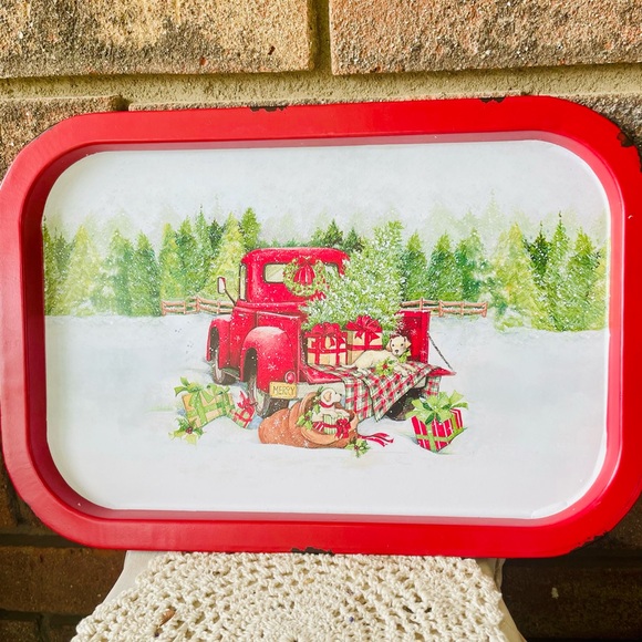 *Red Truck Metal Christmas Tray, 13.5”x9” - Picture 4 of 15